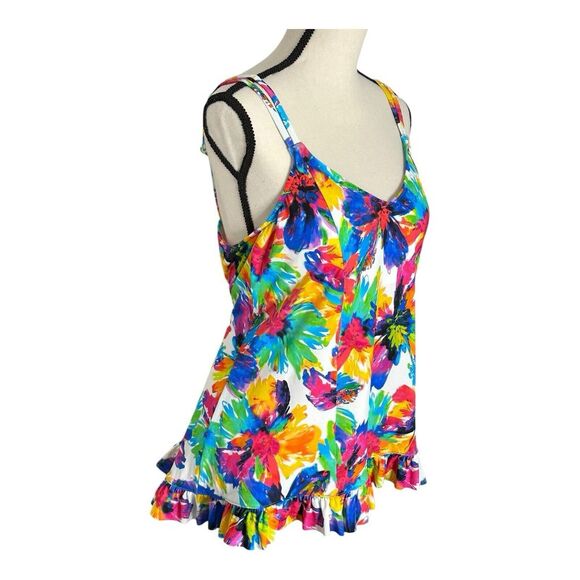 Swim Solutions Women's Triple Tier Printed Tankini Top Swimwear Multi Size 16 - Picture 6 of 14